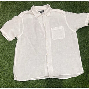Banana Republic Linen Button Down Short Sleeve Shirt Semi Sheer SZ M